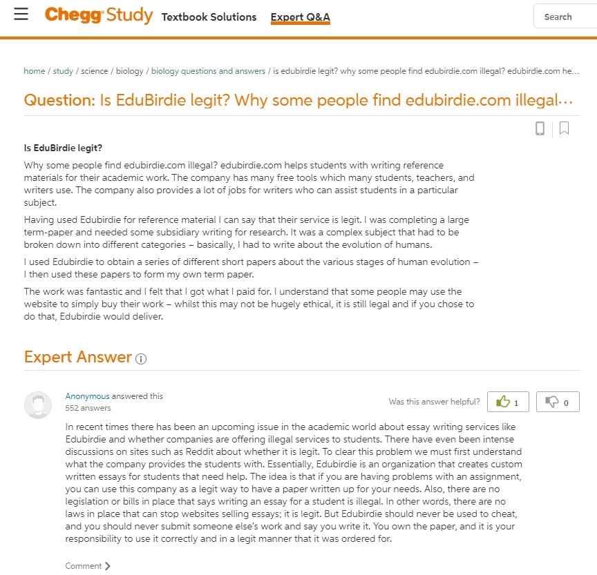 Is EduBirdie legit - Chegg.com